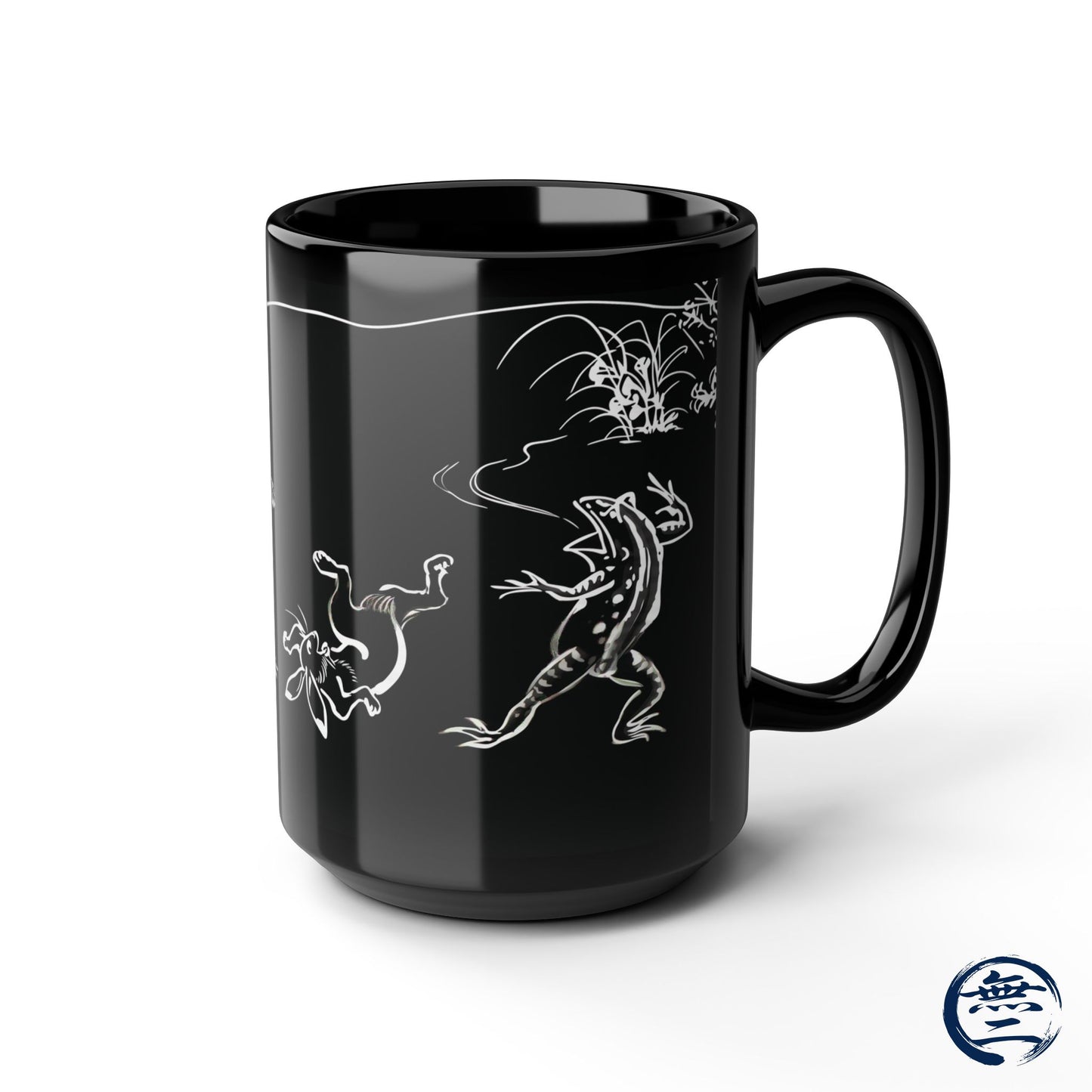 Choju-Giga Inverted Black Ceramic Mug Black Mug (11oz, 15oz), Japanese Antique Art Frog and Rabbit| RHC MU-NI Japan