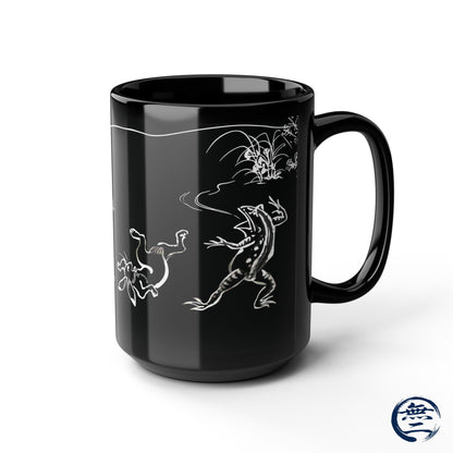 Choju-Giga Inverted Black Ceramic Mug Black Mug (11oz, 15oz), Japanese Antique Art Frog and Rabbit| RHC MU-NI Japan