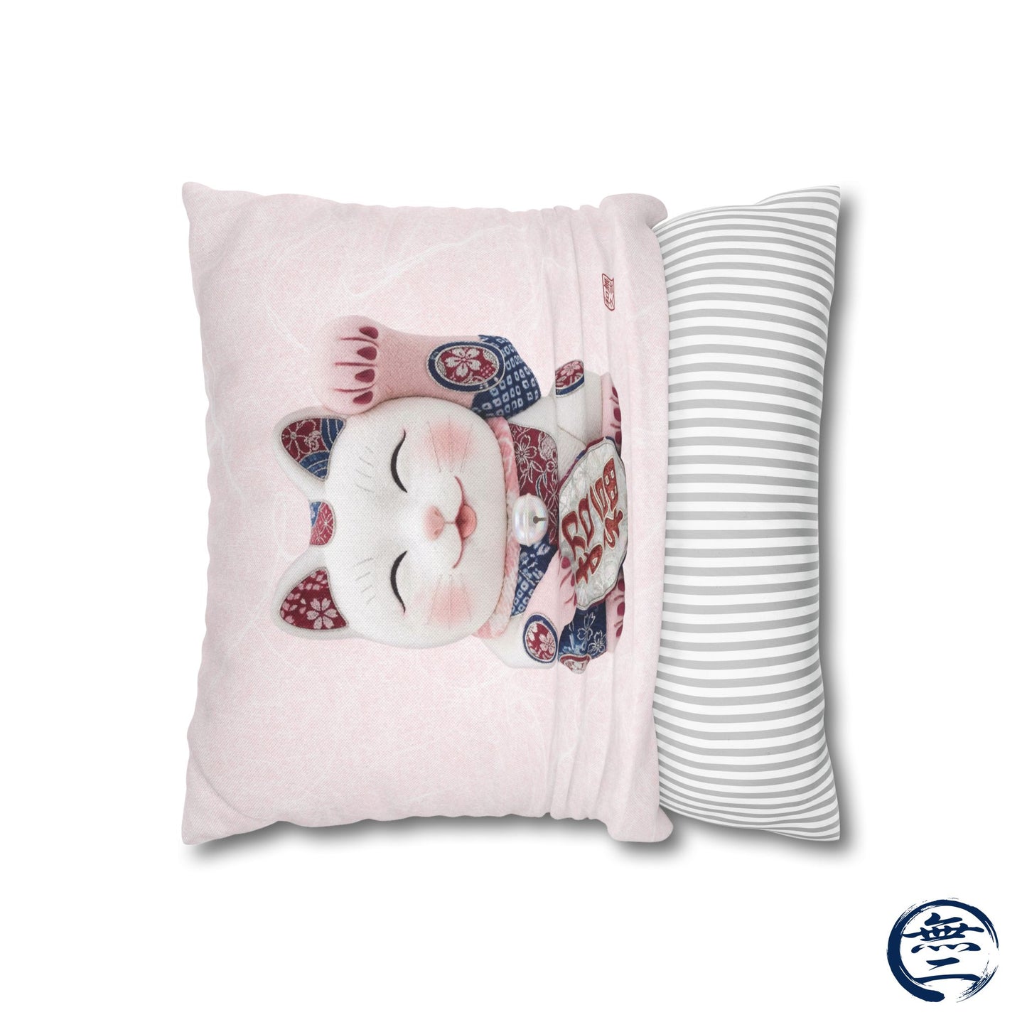 Shin-Maneki neko Modern Kimekomi Decor Style Spun Polyester Square Pillowcase |  Beckon Health and happiness Kawaii Cat MS2W | MU-NI Japan