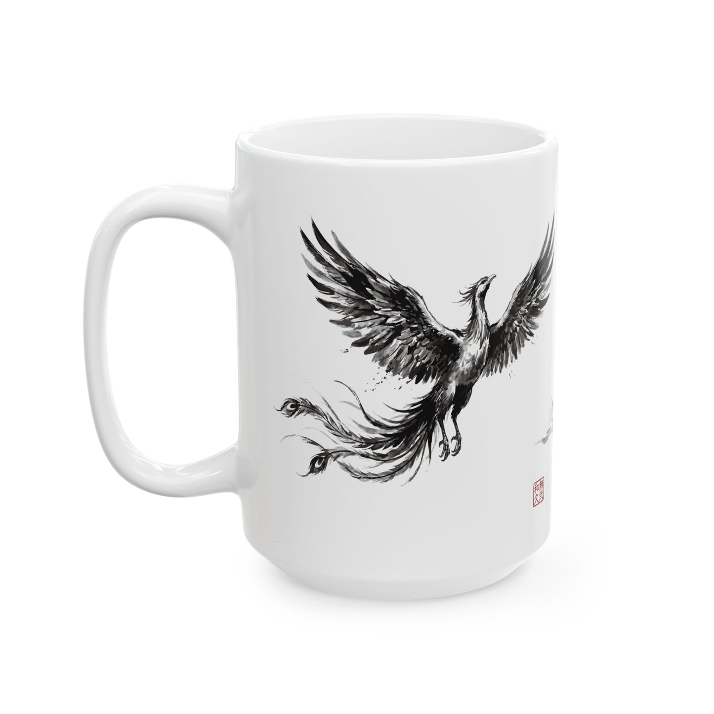 Phoenix Houou Mount Fuji Ceramic Mug - Ink Brush Art Coffee Cup | HF1L MU-NI Japan