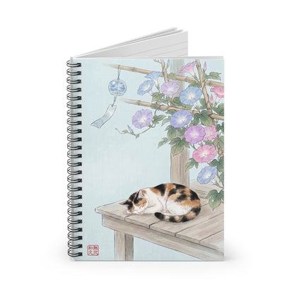 Japanese Calico Cat and Morning Glory Spiral Notebook - Cute Summer Wind Chime Journal | CC4I MU-NI Japan