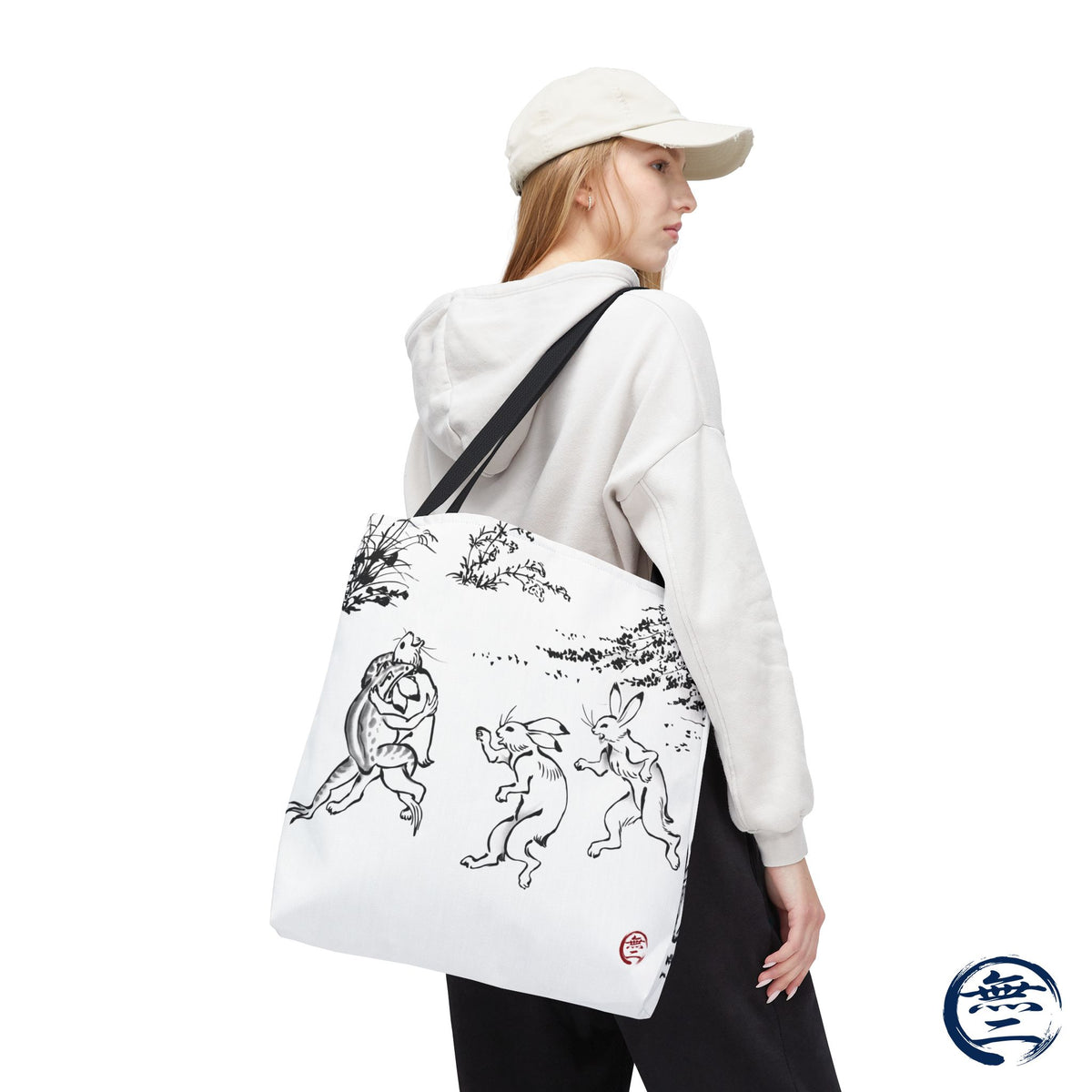 Choju Giga Tote Bag -SHIRO- Japanese Frogs and Rabbits Vintage Scroll Art | MU-NI Japan