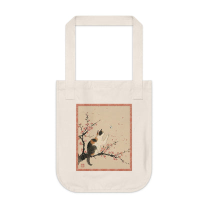 Japanese Calico Cat & Cherry Blossom "Sakura" Premium Organic Canvas Tote Bag | CC3B MU-NI Japan