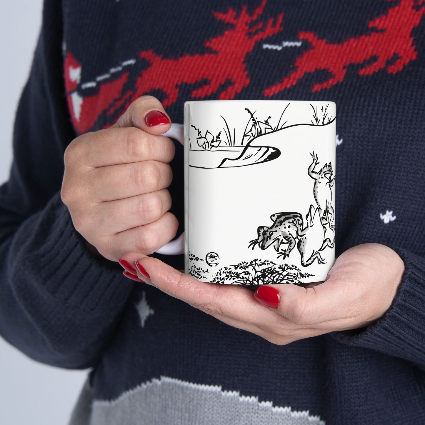 Choju-giga Frogs & Rabbits Ceramic Mug, (11oz, 15oz) - Ancient Japanese Manga Art Coffee Cup | RHC MU-NI Japan