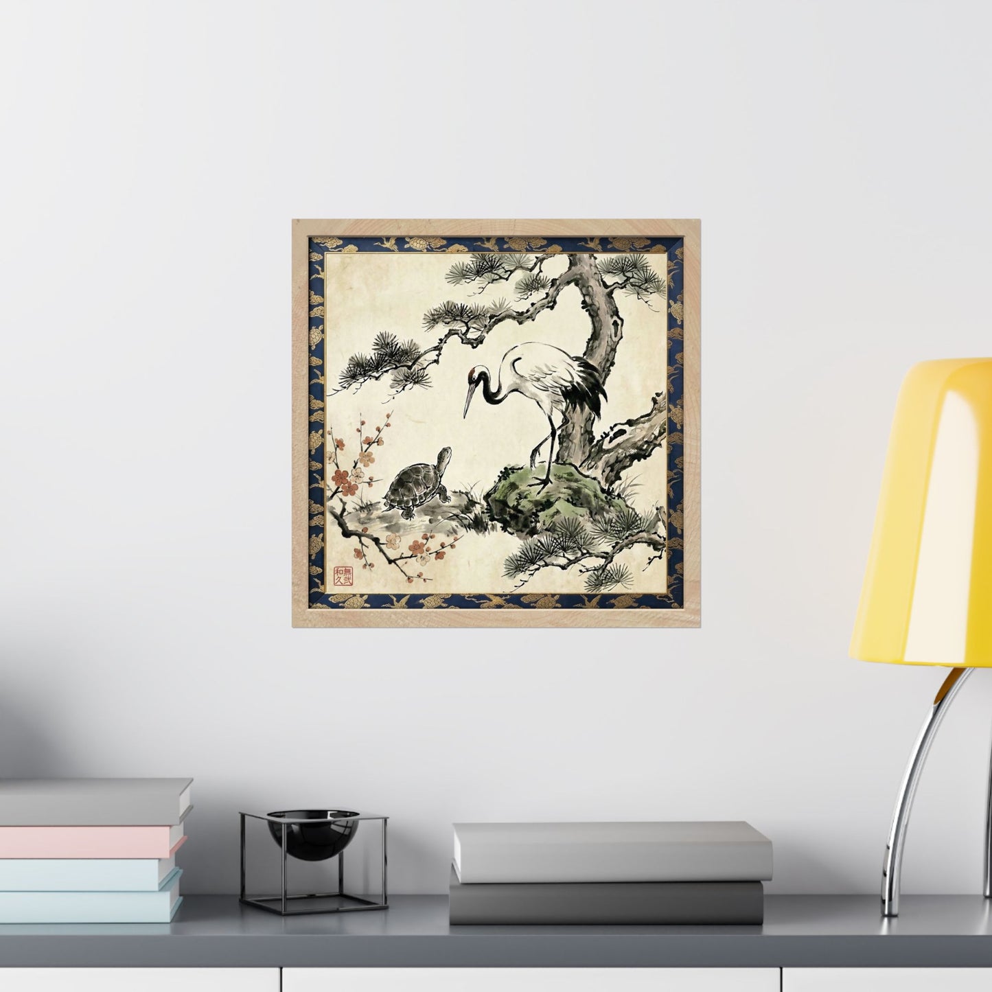 Japanese Crane and Turtle Pine and Plum Tree Matte Square Poster - Symbol of Longevity & Peace  | CT2K MU-NI Japan