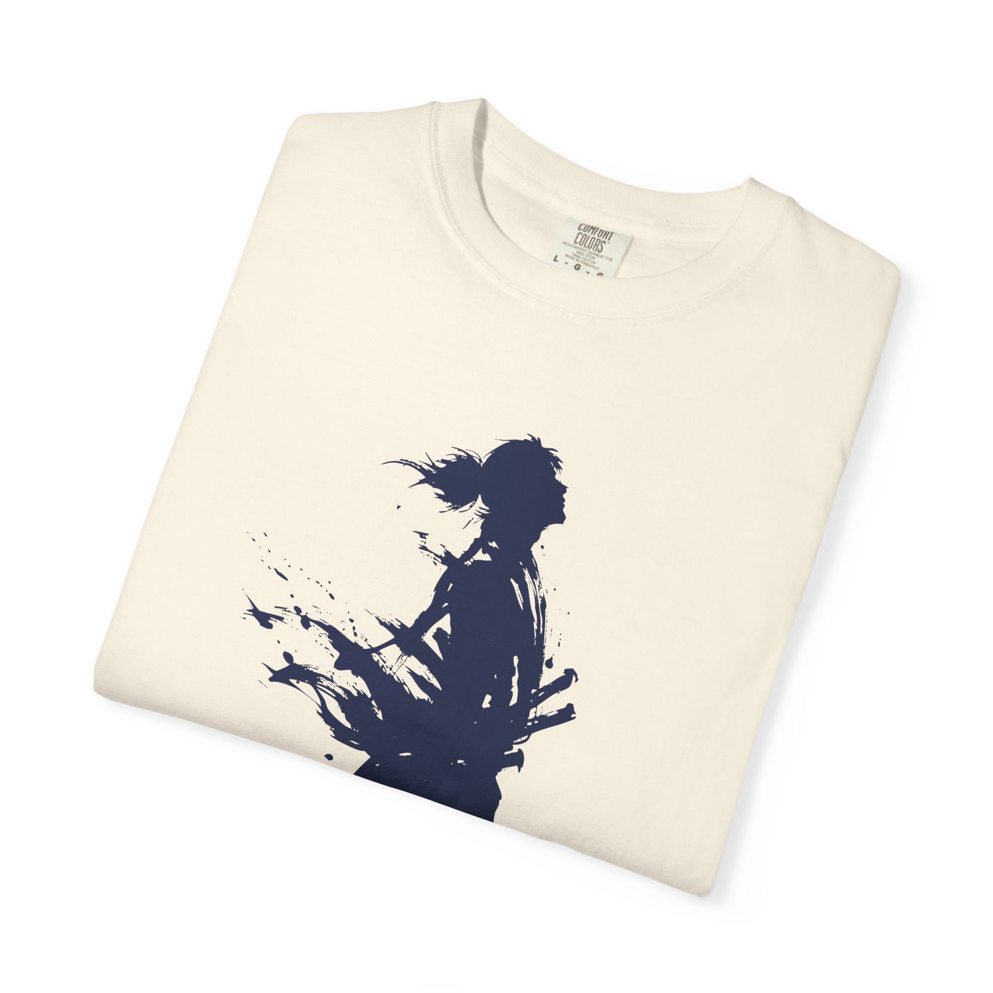 Minimalist Samurai Silhouette Zen T-Shirt - Japanese Calligraphy Kanji Shodo Art - One and Only Garment-Dyed Tee SR2T | MU-NI Japan