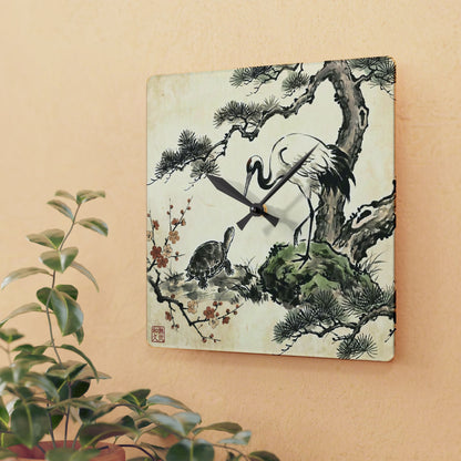 Japanese Crane and Turtle, Pine and Plum Wall Clock - Symbol of Longevity & Peace Wall Art | MU-NI Japan