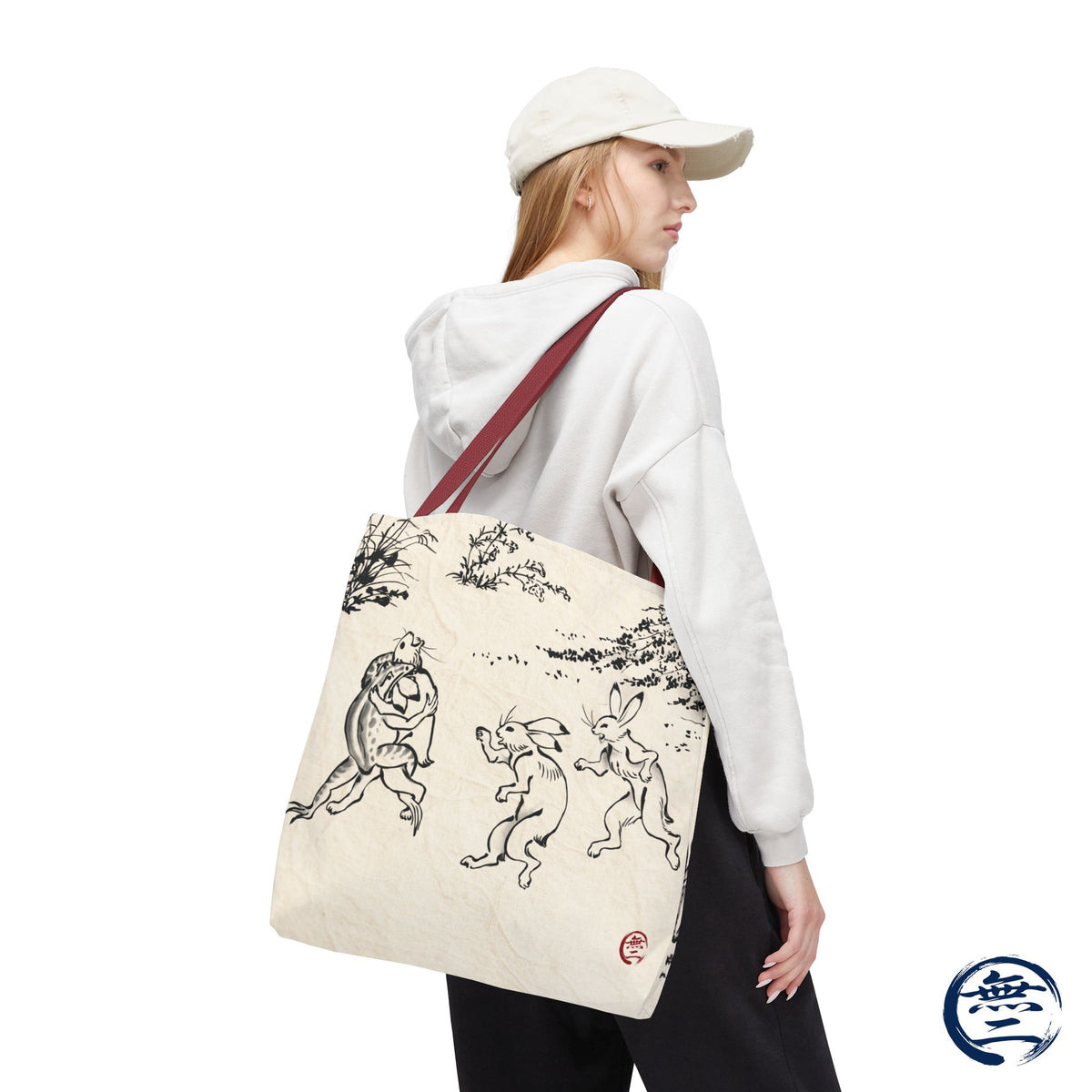 Choju Giga Tote Bag -WASHI- Japanese Frogs and Rabbits Vintage Scroll Art | MU-NI Japan