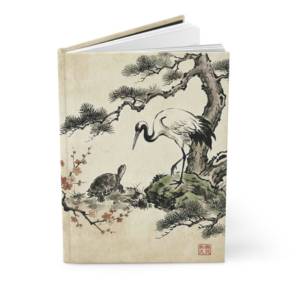 Japanese Crane and Turtle Hardcover Journal Matte - Sumi-e Style, Symbol of Longevity & Peace, Zen Wall Art for Home Decor CT3J | MU-NIJapan