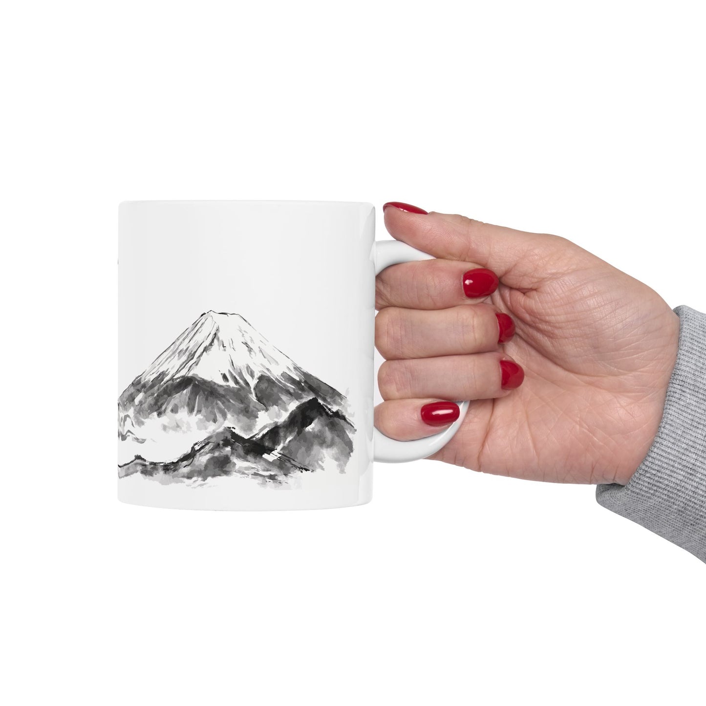 Rising Phoenix Houou over Mount Fuji Ceramic Mug - Japanese Sumi-e Zen Art Coffee Cup, Aesthetic Japandi Home Decor Gift HF1L | MU-NI Japan