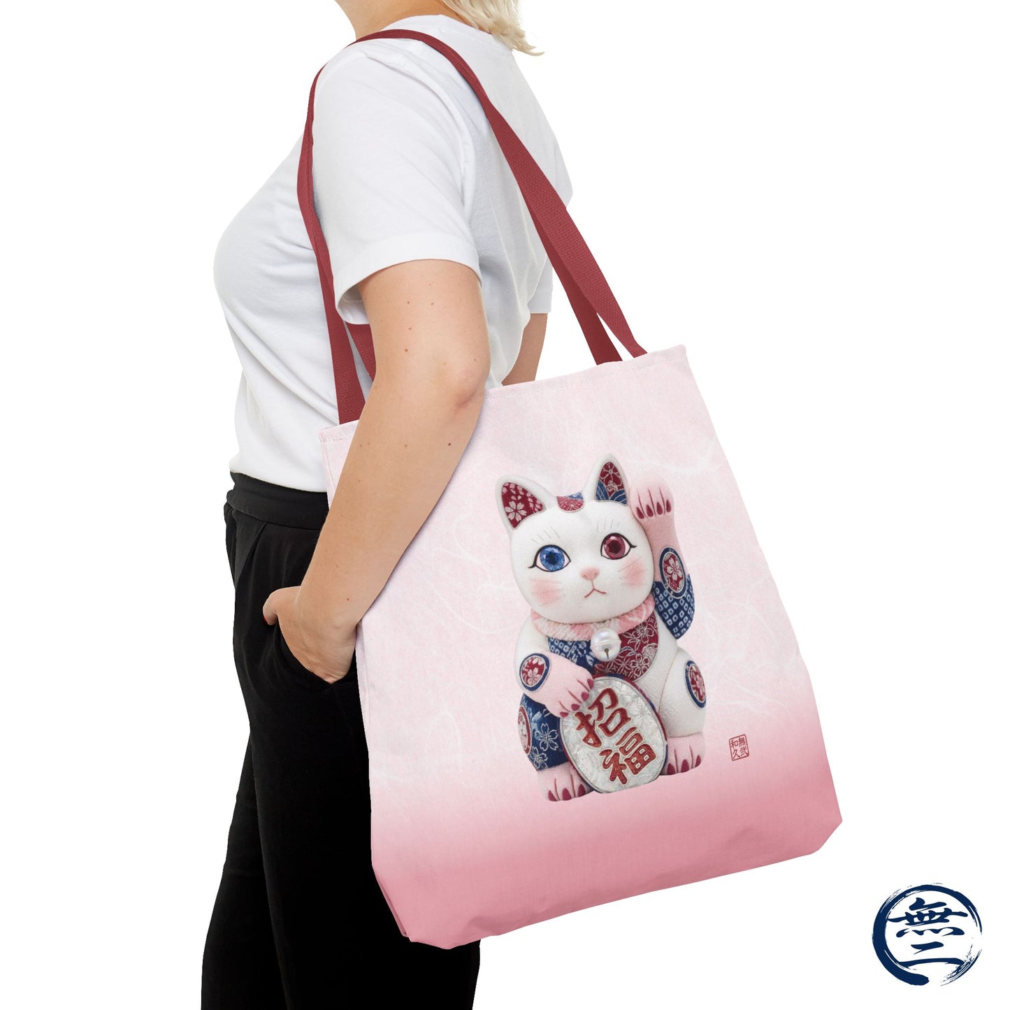 Shin-Maneki neko Modern Kimekomi Decor Style Tote Bag | Kawaii Odd-Eye & Smile Dual Design- Beckon Health and Happiness MS2D | MU-NI Japan