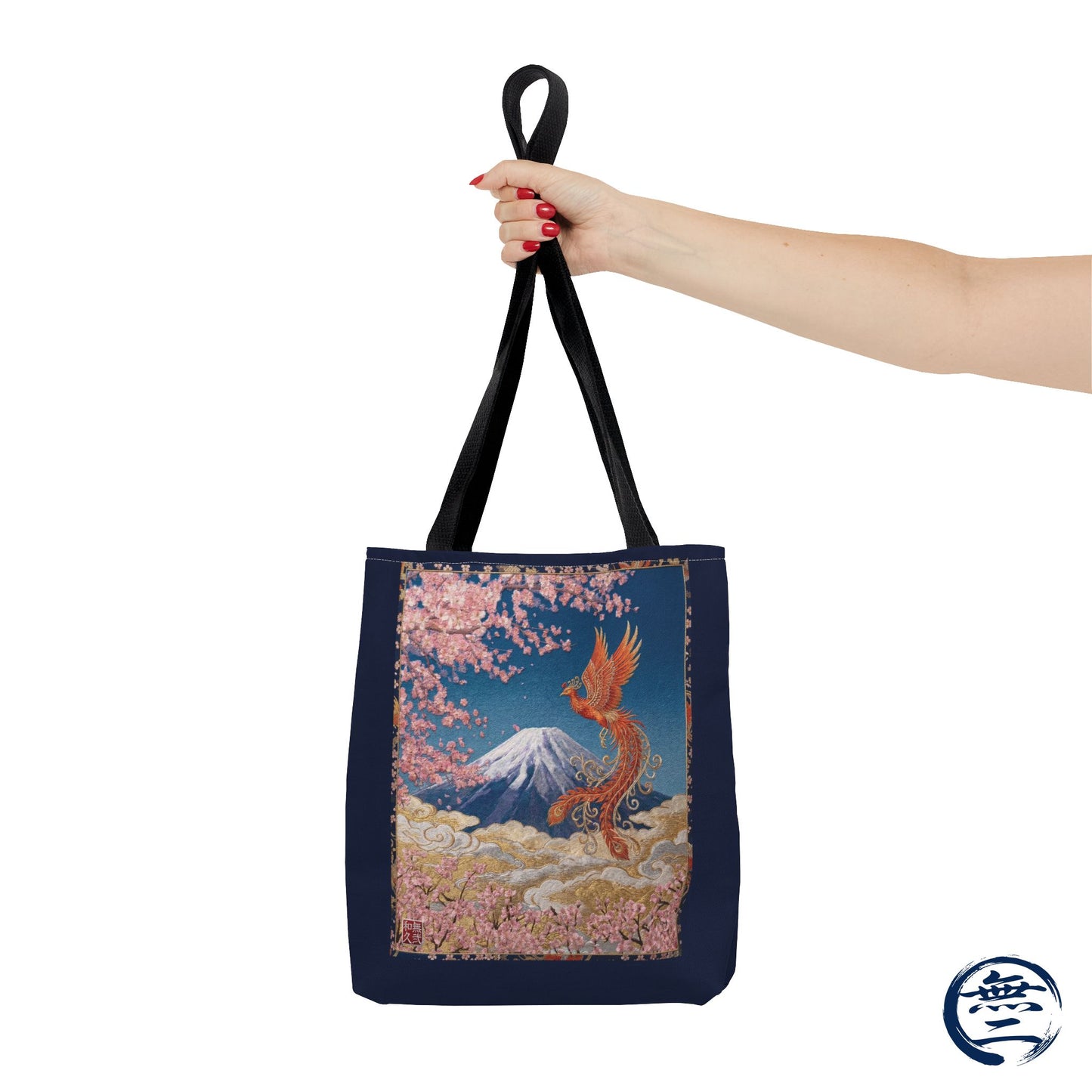 Japanese Phoenix Houou Mt Fuji Sakura Aop Tote Bag - Japandi Zen Aesthetic, Embroidery Texture Style, Mindfulness Gift HF3D | MU-NI Japan
