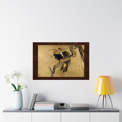 Fierce Eagle Japanese Ink Painting Poster - Nagasawa Rosetsu Remastered Wood Frame Effect Wall Art | MU-NI Japan