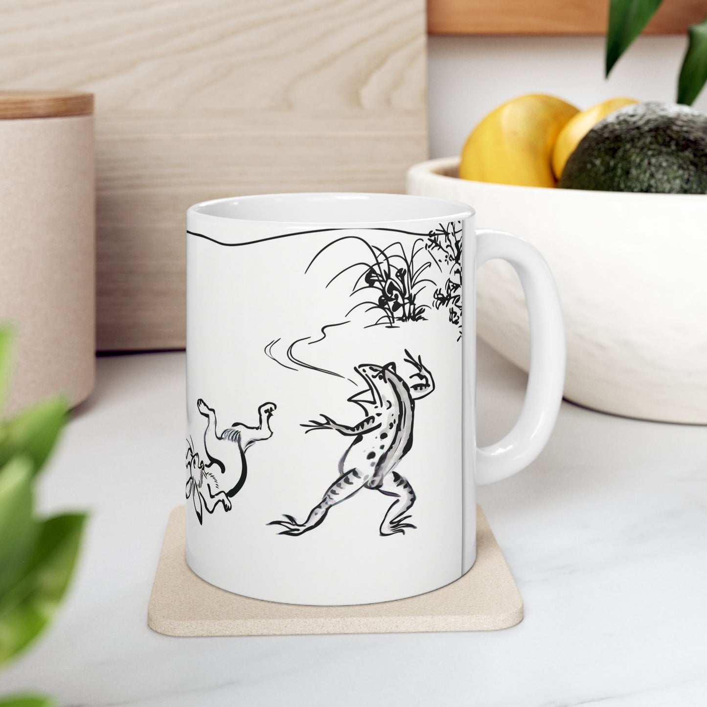 Choju-giga Frogs & Rabbits Ceramic Mug, (11oz, 15oz) - Ancient Japanese Manga Art Coffee Cup | RHC MU-NI Japan