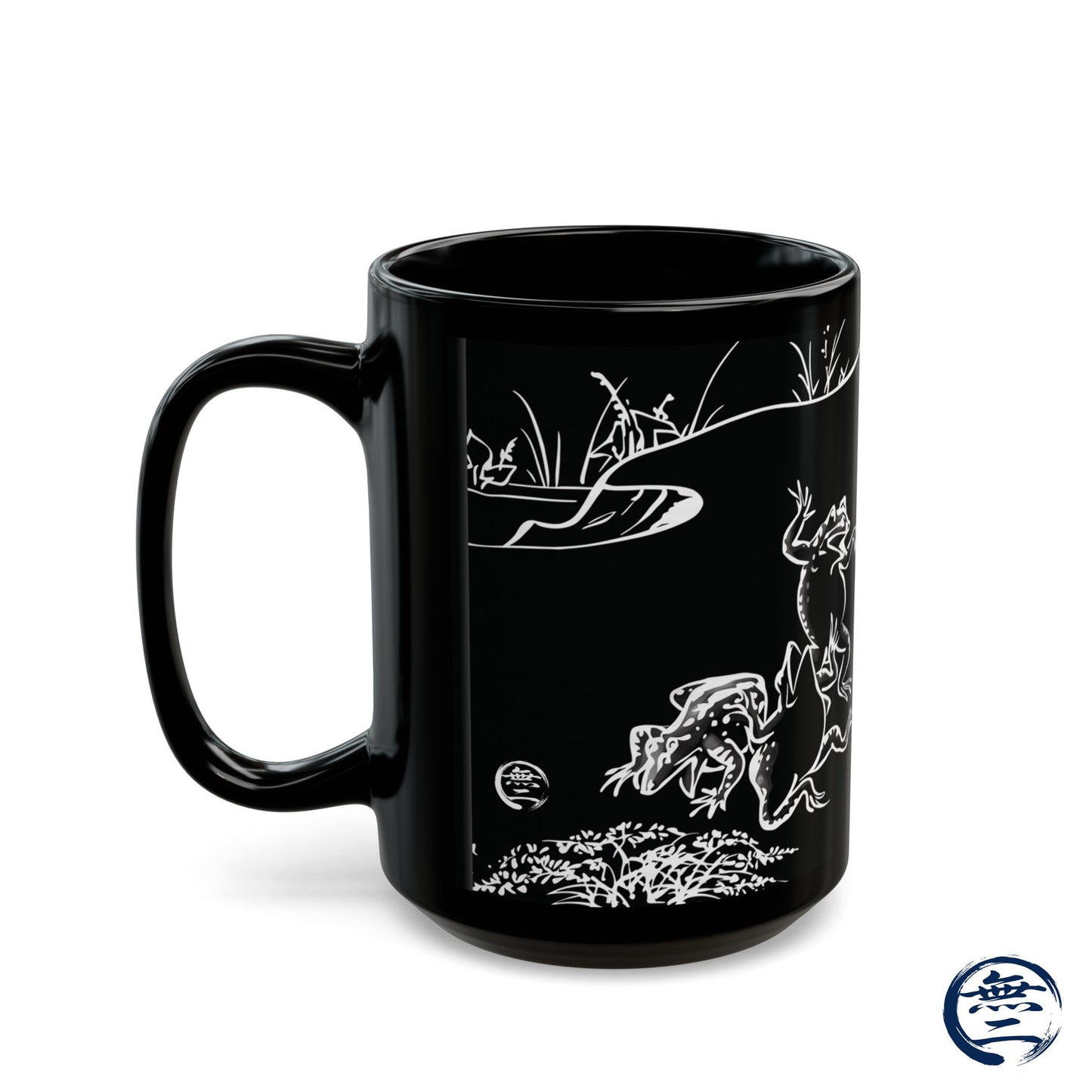 Choju-Giga Inverted Black Ceramic Mug Black Mug (11oz, 15oz), Japanese Antique Art Frog and Rabbit| RHC MU-NI Japan