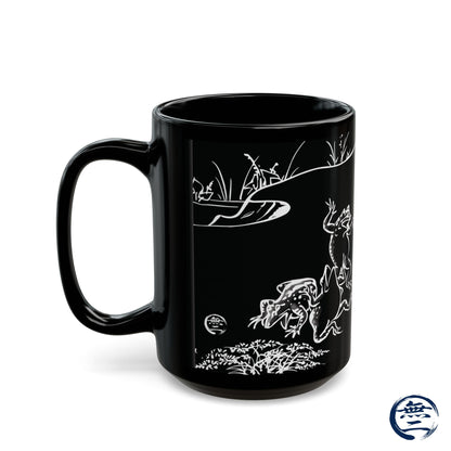 Choju-Giga Inverted Black Ceramic Mug Black Mug (11oz, 15oz), Japanese Antique Art Frog and Rabbit| RHC MU-NI Japan