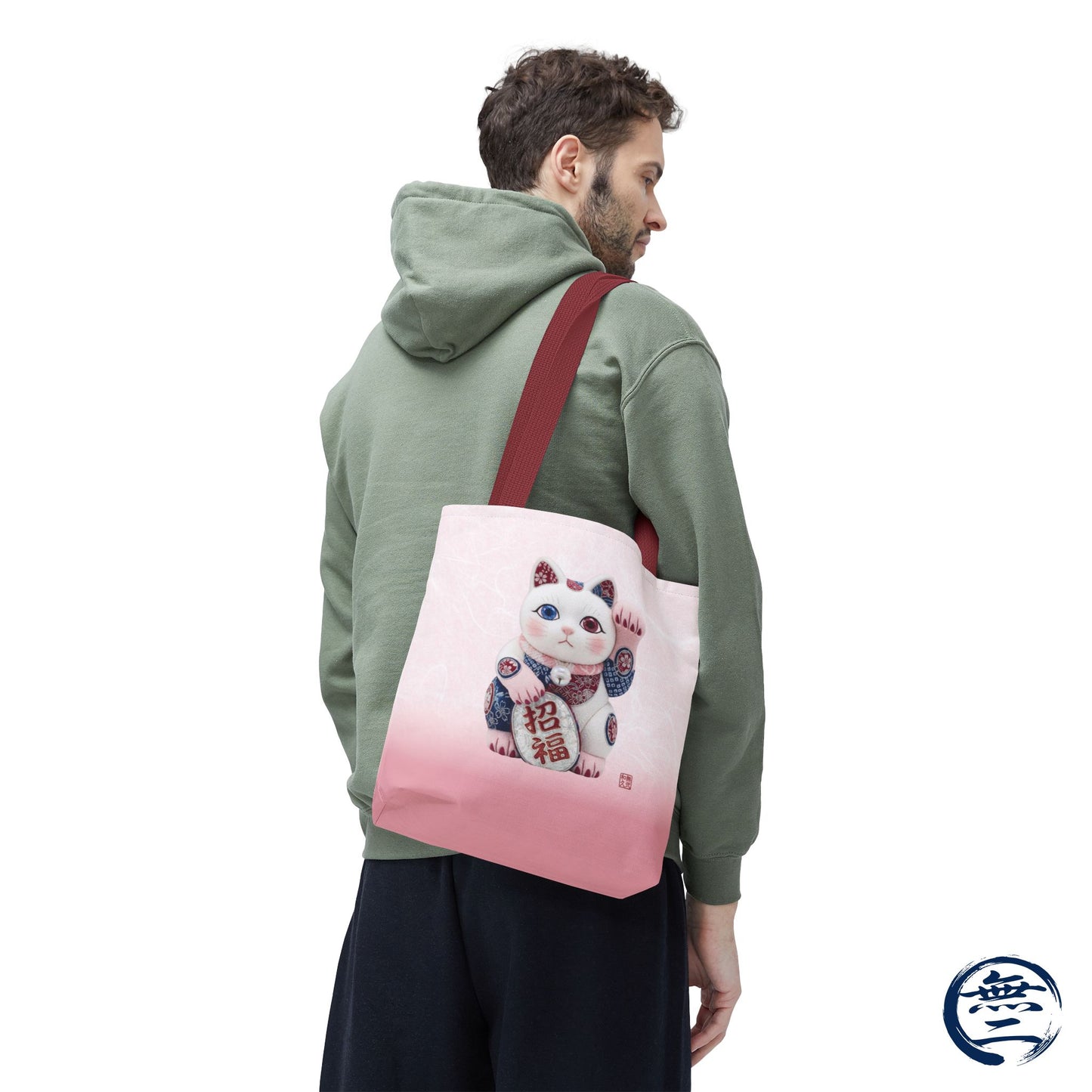Shin-Maneki neko Modern Kimekomi Decor Style Tote Bag | Kawaii Odd-Eye & Smile Dual Design- Beckon Health and Happiness MS2D | MU-NI Japan
