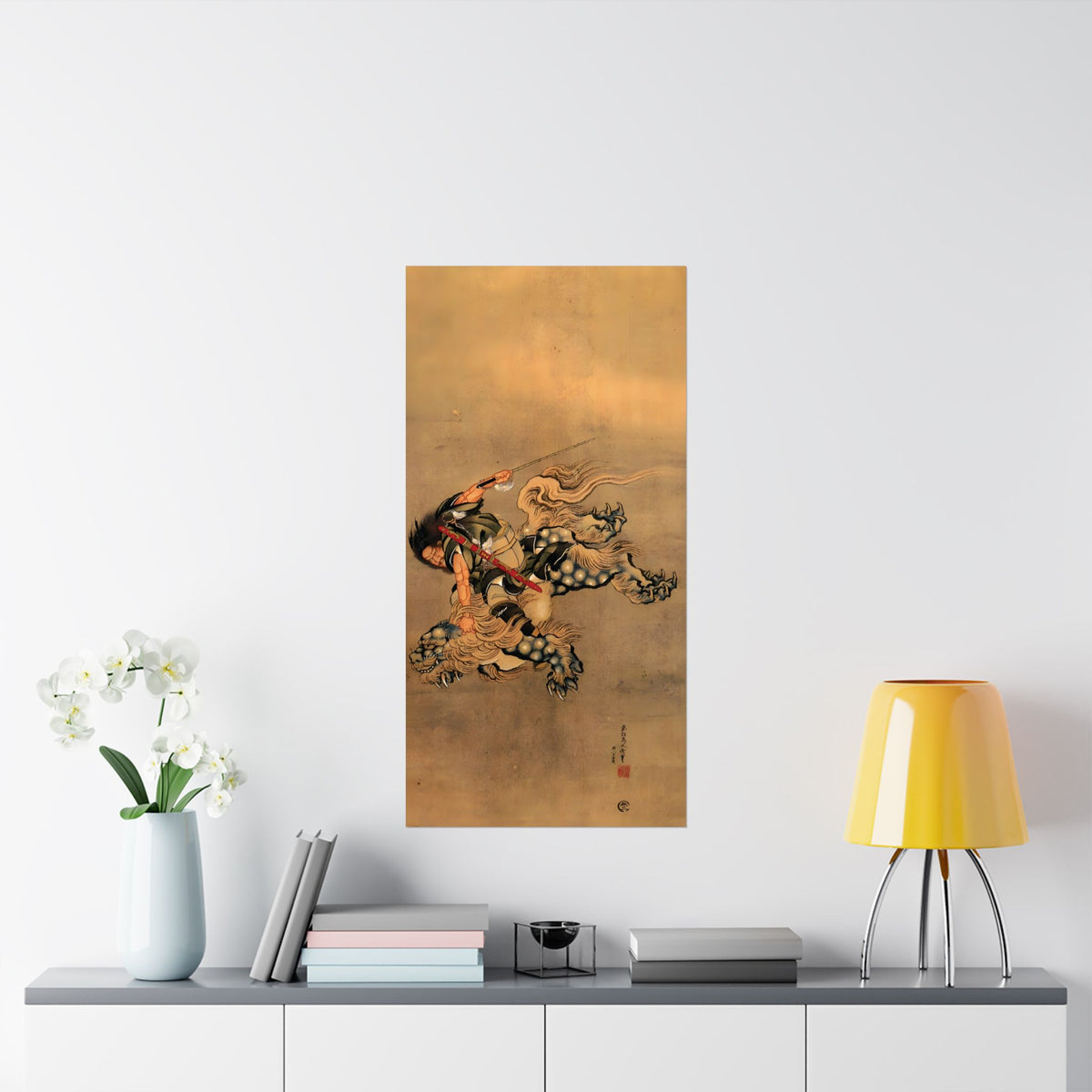 Hokusai Shoki Riding Shishi Lion Matte Vertical Poster - The Demon Queller Authentic Ukiyo-e Art Print | MU-NI Japan
