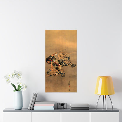 Hokusai Shoki Riding Shishi Lion Matte Vertical Poster - The Demon Queller Authentic Ukiyo-e Art Print | MU-NI Japan