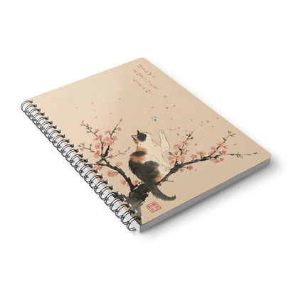 EU UK only - Japanese Calico Cat & Sakura Cherry Blossom Spiral Notebook -  For Art Journal Gift for Cat Lovers | CC3I MU-NIJapan