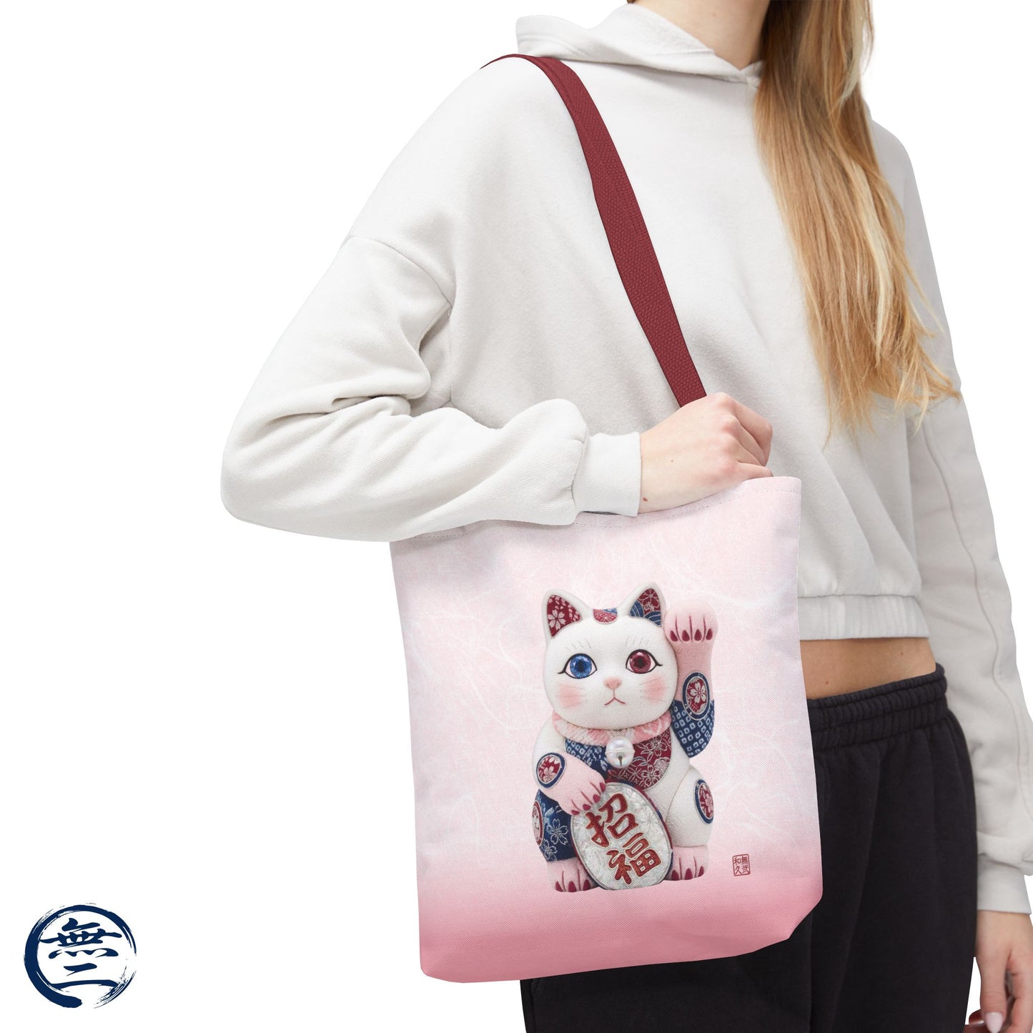 Shin-Maneki neko Modern Kimekomi Decor Style Tote Bag | Kawaii Odd-Eye & Smile Dual Design- Beckon Health and Happiness MS2D | MU-NI Japan