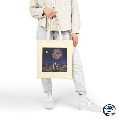 Japanese Calico Cat Fireworks Canvas Tote Bag, Nostalgic Night Sky Summer  Heavy Cotton Shoulder Bag | MU-NI Japan