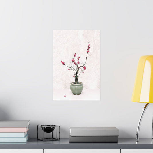 Japanese Red Plum Blossom Bonsai Art Matte Vertical Poster - Zen Botanical Decor, Minimalist Japandi Wall Art, Spring Gift PL1K|MU-NIJapan