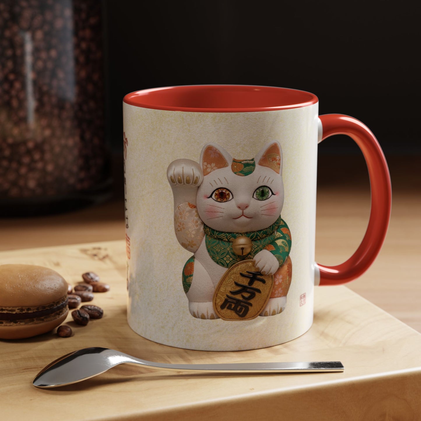 Shin-Maneki neko Modern Kimekomi Decor Style Mug (11oz) | Odd-Eye & Smile Dual Design- Beckon Wealth and Prosperity NK2M | MU-NI Japan