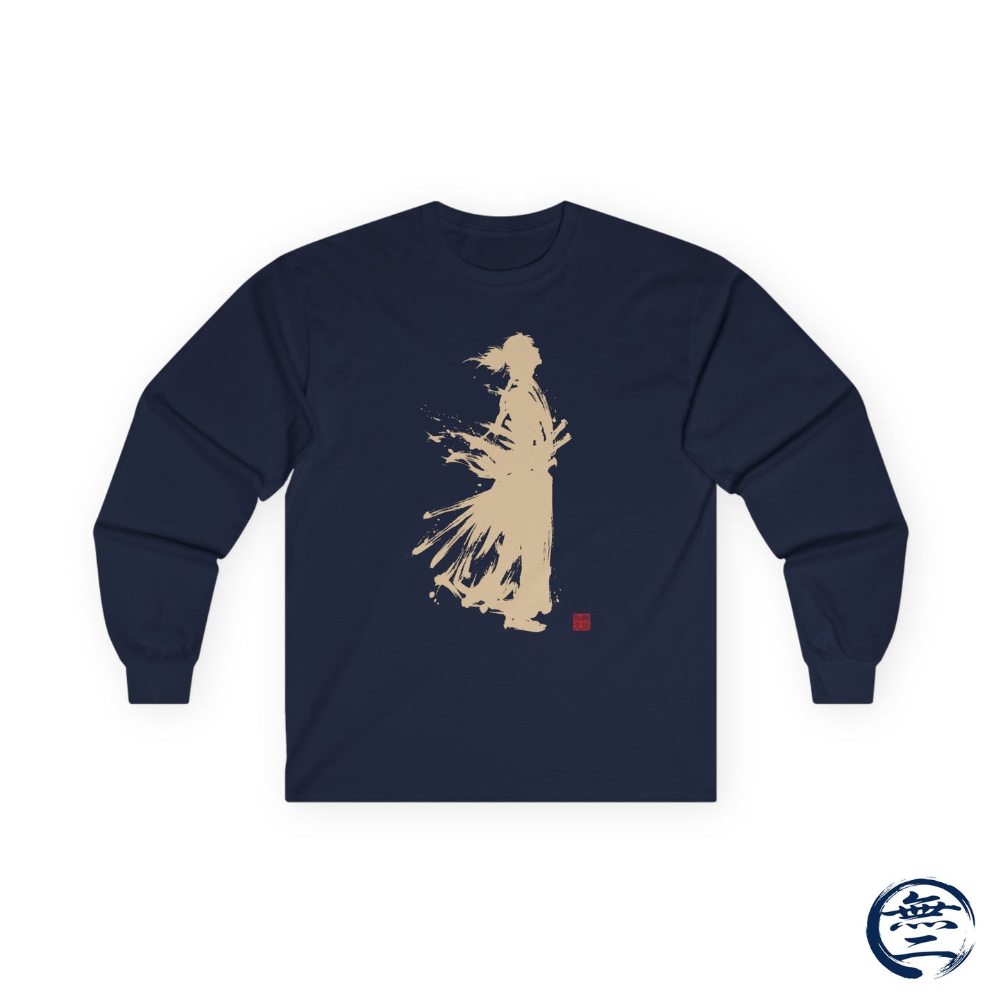 Minimalist Samurai Silhouette Unisex Ultra Cotton Long Sleeve Tee | "The One and Only" Shodo (Japanese Kanji Calligraphy) SR2Q | MU-NI Japan