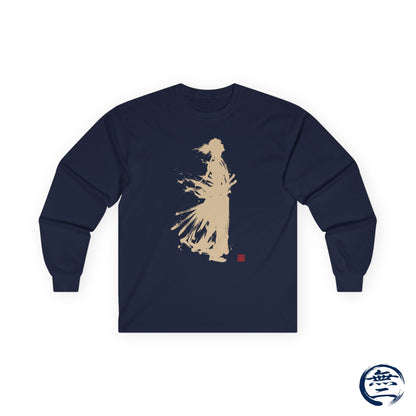 Minimalist Samurai Silhouette Unisex Ultra Cotton Long Sleeve Tee | "The One and Only" Shodo (Japanese Kanji Calligraphy) SR2Q | MU-NI Japan
