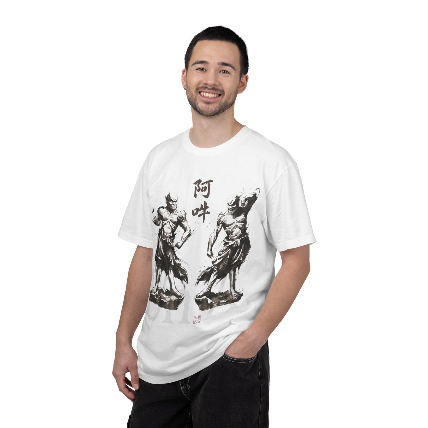 Nioh Guardians A-un Graphic Tee - Ink Wash Painting Japanese Zen Buddhist Art, Protective Spirit Minimalist Design T-shirt NI2T | MU-NI Japan