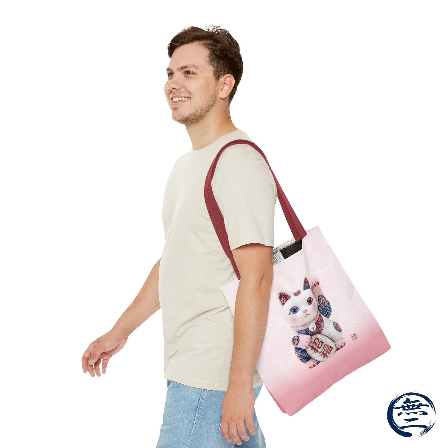Shin-Maneki neko Modern Kimekomi Decor Style Tote Bag | Kawaii Odd-Eye & Smile Dual Design- Beckon Health and Happiness MS2D | MU-NI Japan