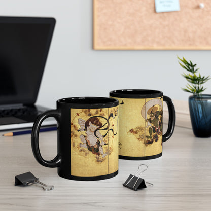 Fujin and Raijin Black Ceramic Mug 11oz - Tawaraya Sotatsu Traditional Japanese Art | RHC MU-NI Japan