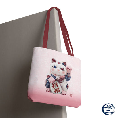 Shin-Maneki neko Modern Kimekomi Decor Style Tote Bag | Kawaii Odd-Eye & Smile Dual Design- Beckon Health and Happiness MS2D | MU-NI Japan