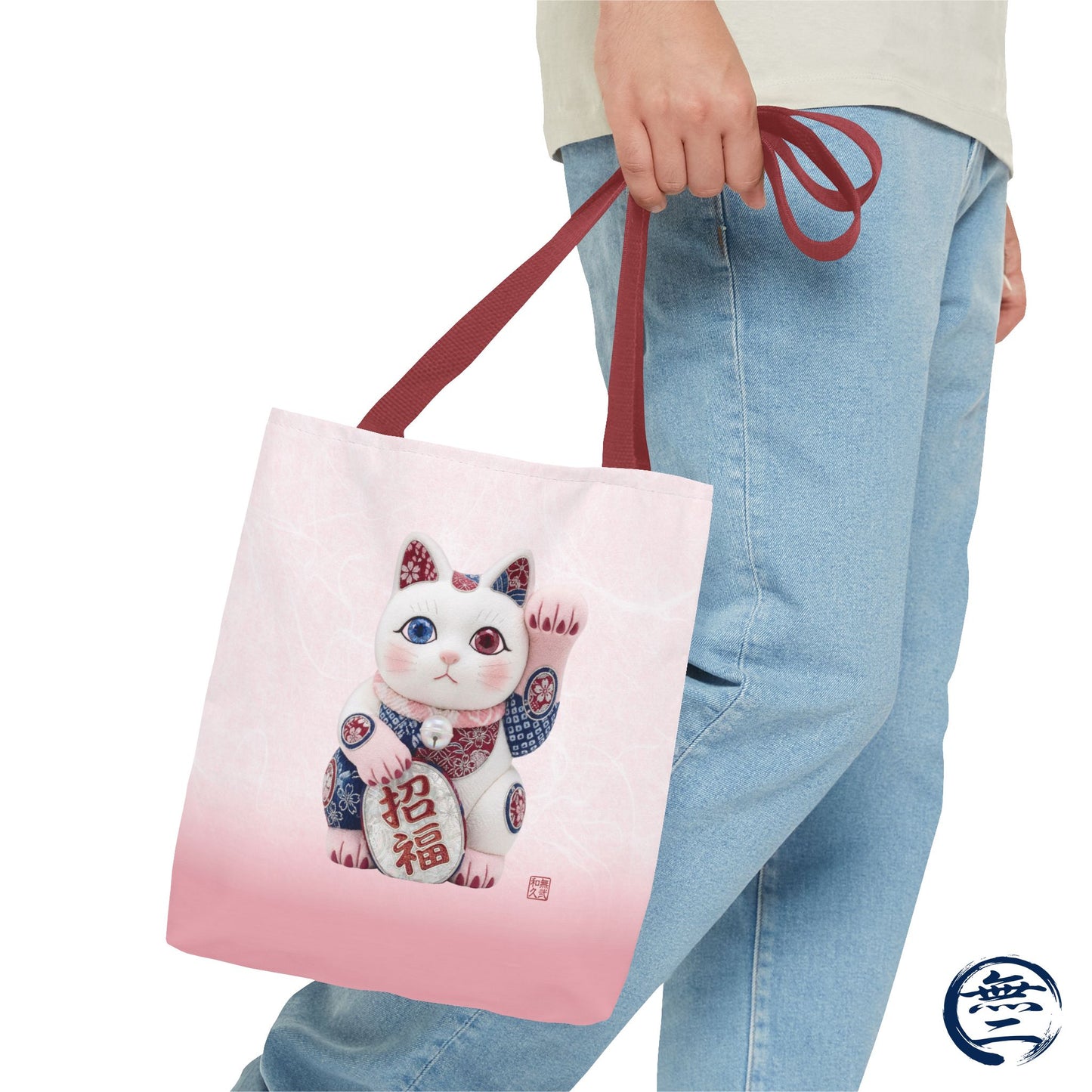 Shin-Maneki neko Modern Kimekomi Decor Style Tote Bag | Kawaii Odd-Eye & Smile Dual Design- Beckon Health and Happiness MS2D | MU-NI Japan