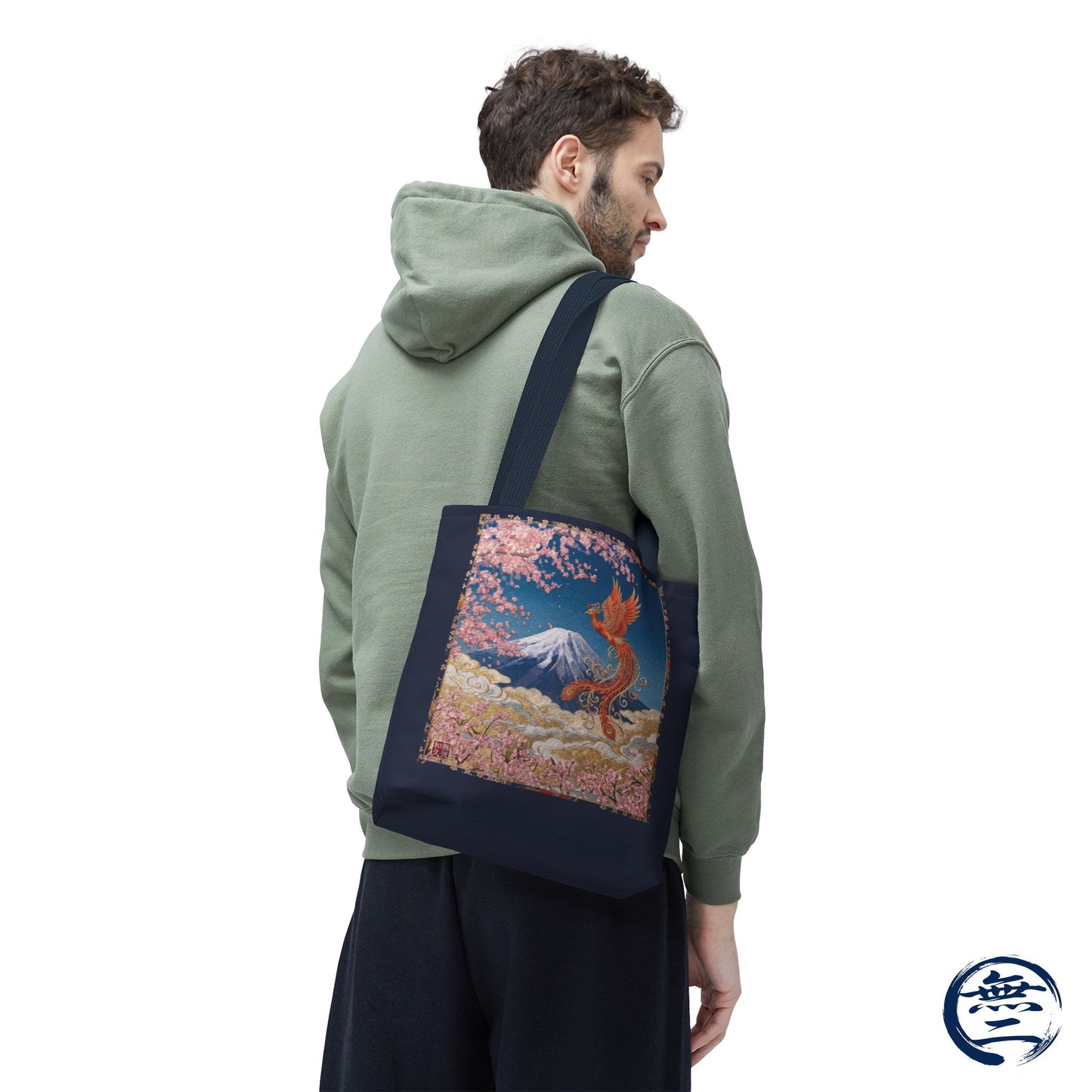 Japanese Phoenix Houou Mt Fuji Sakura Aop Tote Bag - Japandi Zen Aesthetic, Embroidery Texture Style, Mindfulness Gift HF3D | MU-NI Japan