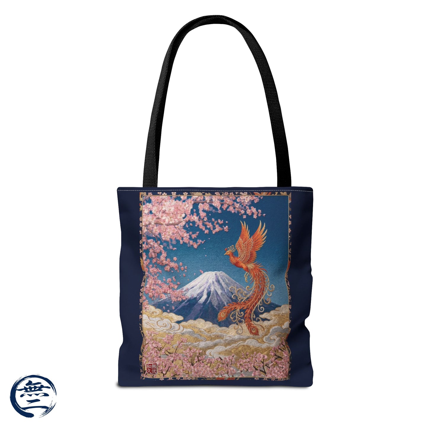 Japanese Phoenix Houou Mt Fuji Sakura Aop Tote Bag - Japandi Zen Aesthetic, Embroidery Texture Style, Mindfulness Gift HF3D | MU-NI Japan