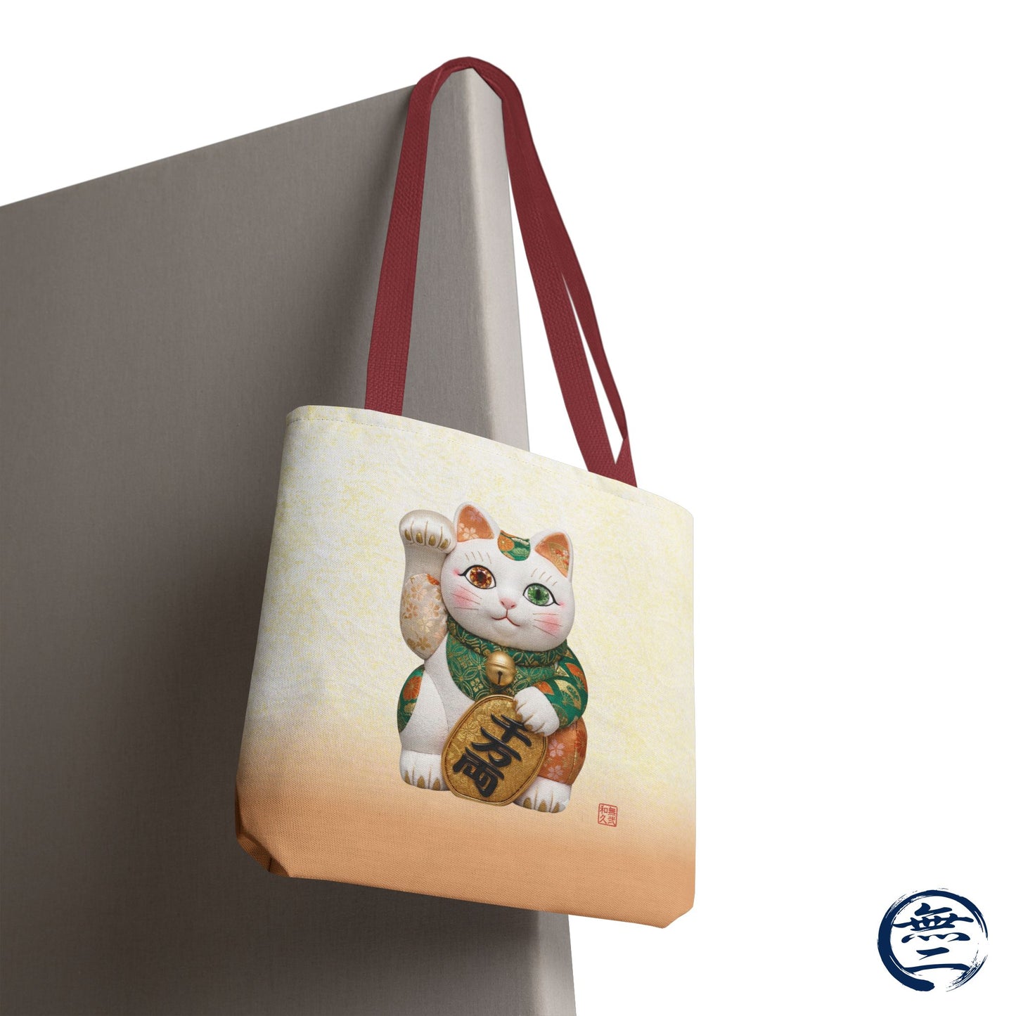 Shin-Maneki neko Modern Kimekomi Decor Style Tote Bag | Kawaii Odd-Eye & Smile Dual Design- Beckon Wealth and Prosperity MK2D | MU-NI Japan