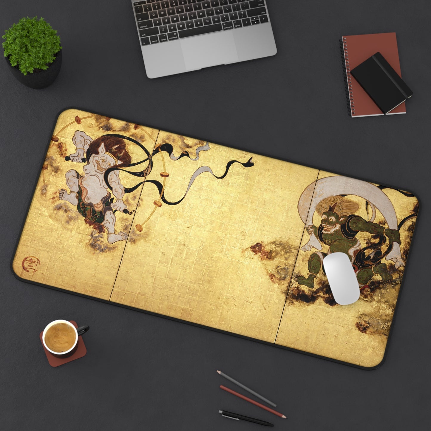 Fujin Raijin Desk Mat 16×32inch - Tawaraya Sotatsu Japanese National Treasure Gaming Mouse Pad | MU-NI Japan