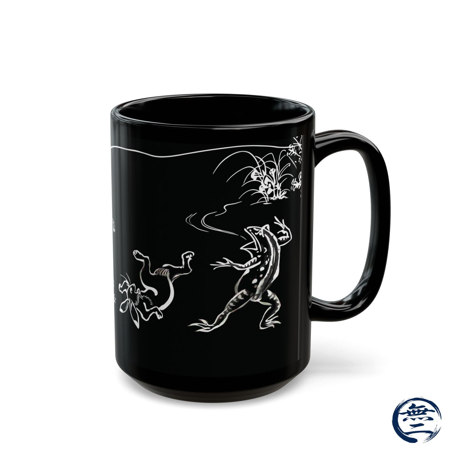 Choju-Giga Inverted Black Ceramic Mug Black Mug (11oz, 15oz), Japanese Antique Art Frog and Rabbit| RHC MU-NI Japan