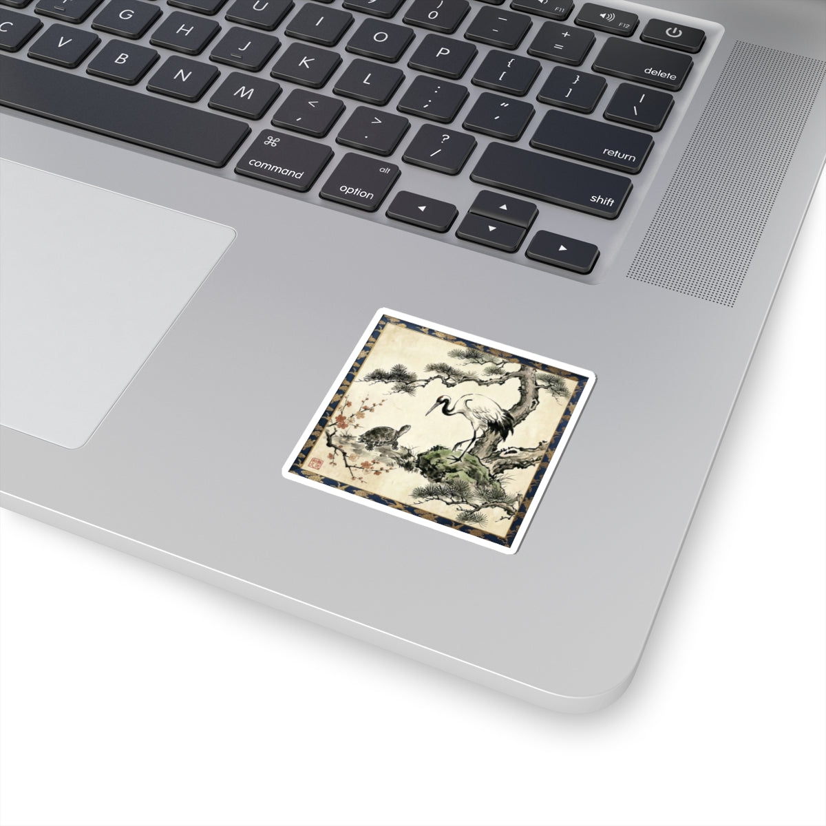 Japanese Crane and Turtle Longevity Sticker -  Pine & Plum Sumi-e Tsuru Kame Lucky Asian Decor | MU-NI Japan
