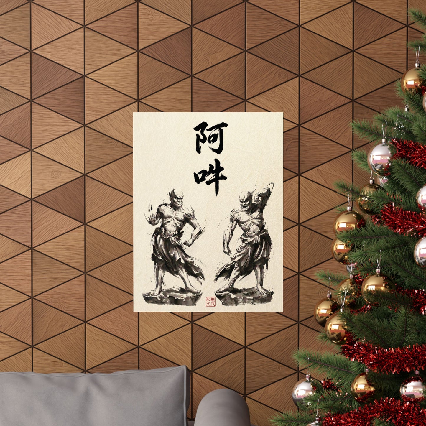 Japanese Wall Art Zen Minimalism Nioh Guardians - Buddhist Decor Sumi-e Ink Wash Painting - Matte Vertical Poster NI2K | MU-NI Japan