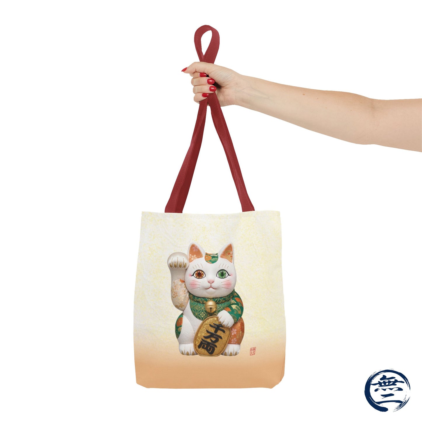 Shin-Maneki neko Modern Kimekomi Decor Style Tote Bag | Kawaii Odd-Eye & Smile Dual Design- Beckon Wealth and Prosperity MK2D | MU-NI Japan