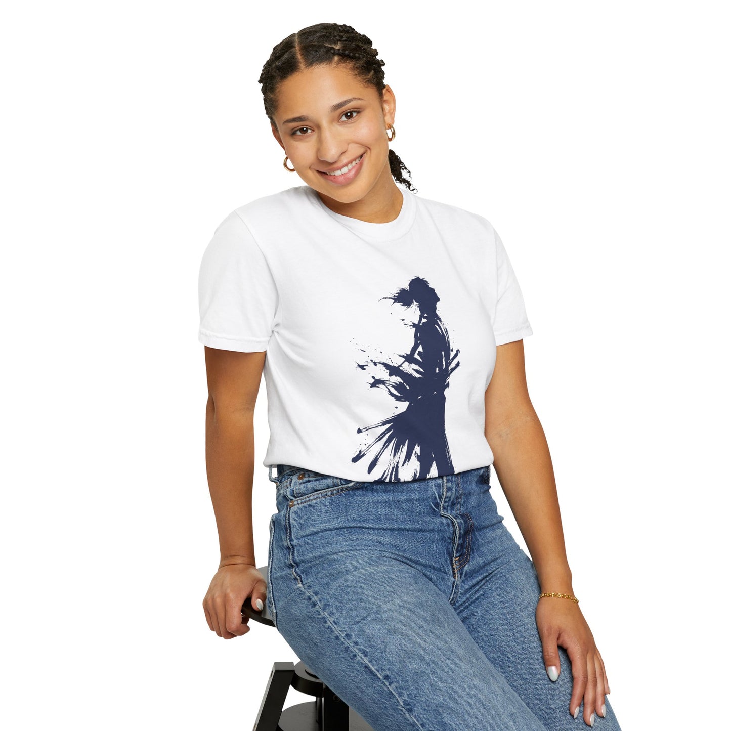 Minimalist Samurai Silhouette Zen T-Shirt - Japanese Calligraphy Kanji Shodo Art - One and Only Garment-Dyed Tee SR2T | MU-NI Japan