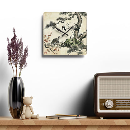 Japanese Crane and Turtle, Pine and Plum Wall Clock - Symbol of Longevity & Peace Wall Art | MU-NI Japan