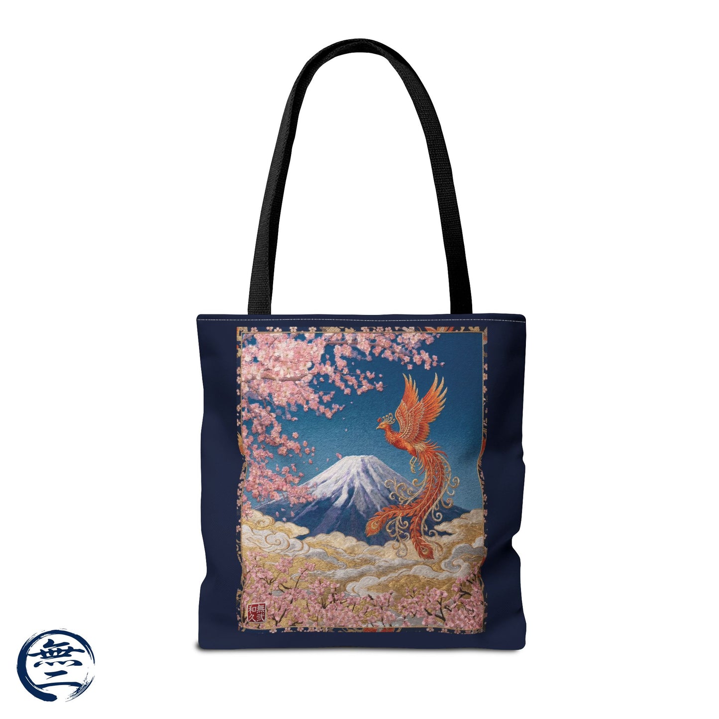 Japanese Phoenix Houou Mt Fuji Sakura Aop Tote Bag - Japandi Zen Aesthetic, Embroidery Texture Style, Mindfulness Gift HF3D | MU-NI Japan
