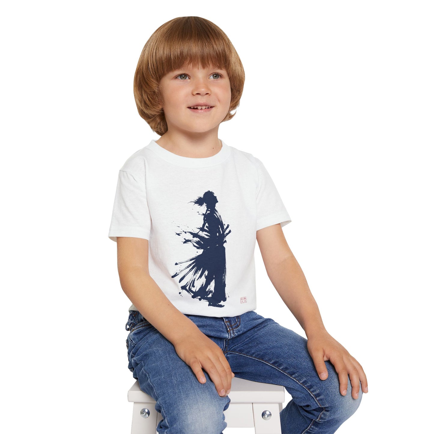 Samurai  Silhouette Toddler T-shirt | Zen Kids Fashion.Japanese Ink Art, "One and Only" Kanji Back Print, Bushido Style SR2R | MU-NI Japan