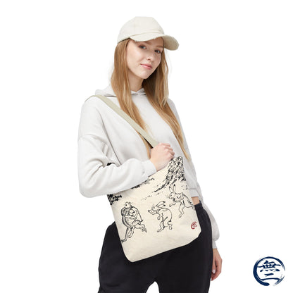 Choju Giga Tote Bag -WASHI- Japanese Frogs and Rabbits Vintage Scroll Art | MU-NI Japan