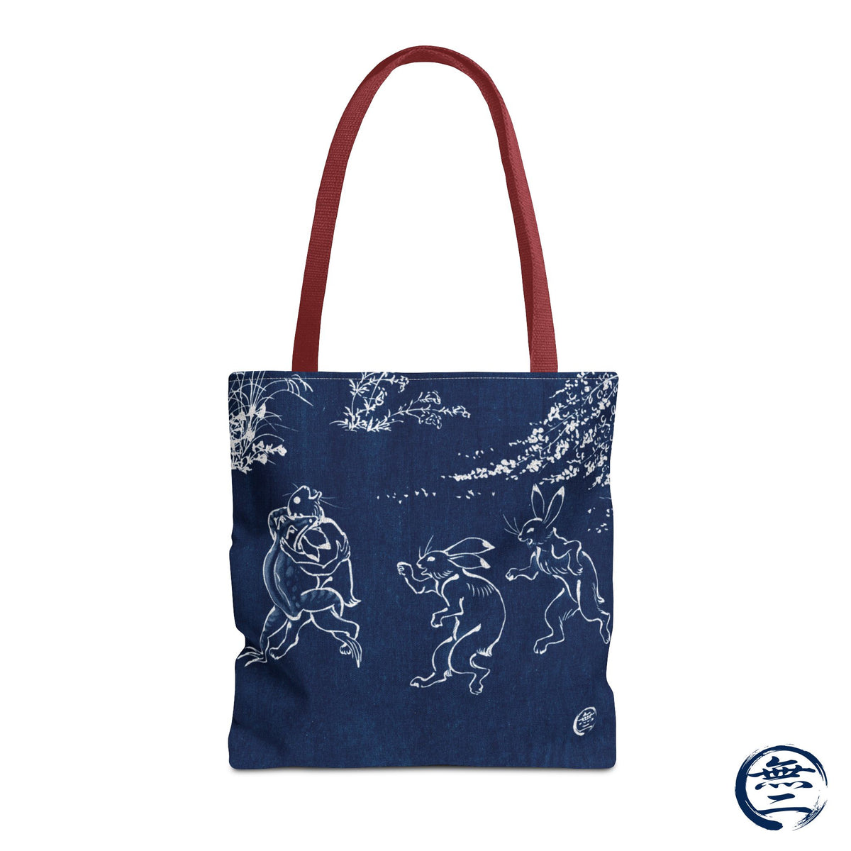 Choju Giga Tote Bag -AIZOME- Japanese Indigo Style Frogs and Rabbits Vintage Scroll Art | MU-NI Japan