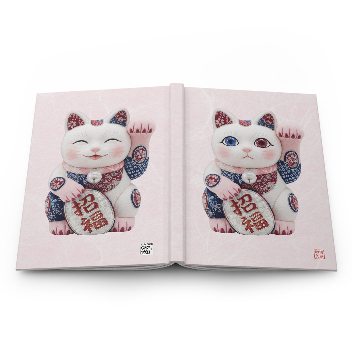 Shin-Maneki neko Modern Kimekomi Decor Hardcover Journal - Beckon Health and Happiness, Kawaii Cat Japandi Style Art MS2J | MU-NI Japan